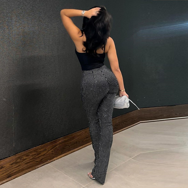 Sexy Slim Fit Wrap Hip Silver Silk Pants Casual Pants