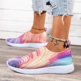 Large women's shoes Rainbow color fly woven breathable lightweight camouflage flat sneakers