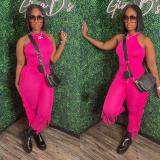 Elastic tight-fitting suit, round neck vest, fringed trousers, two-piece set