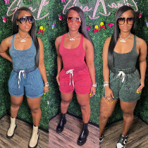 Tie-dyed printed vest shorts suit lace-up sports two-piece set