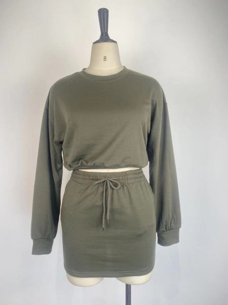Fashion sweater suit women's versatile long-sleeved top and short skirt two-piece set