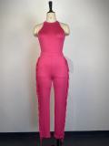 Elastic tight-fitting suit, round neck vest, fringed trousers, two-piece set