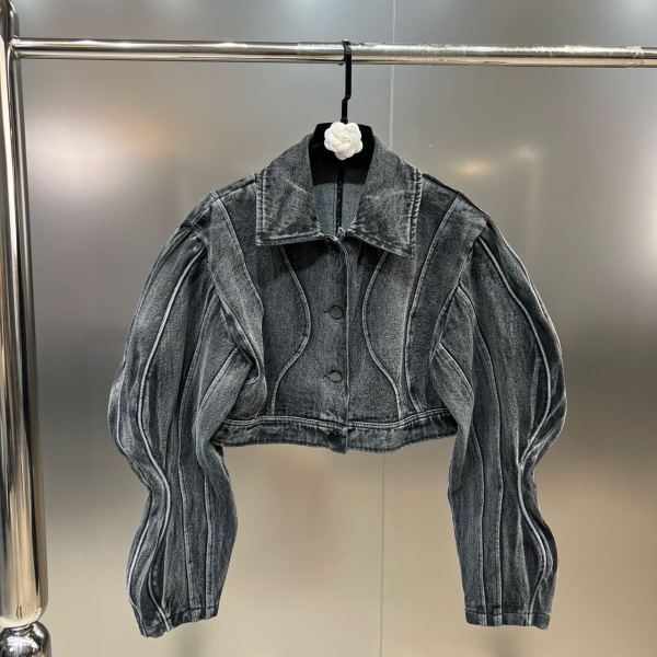 American vintage top autumn new style lapel three-dimensional line silhouette long-sleeved designer jeans jacket trend