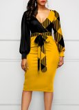 Sexy and fashionable digital printing long-sleeved women's dress