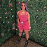 Tie-dyed printed vest shorts suit lace-up sports two-piece set