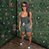 Tie-dyed printed vest shorts suit lace-up sports two-piece set