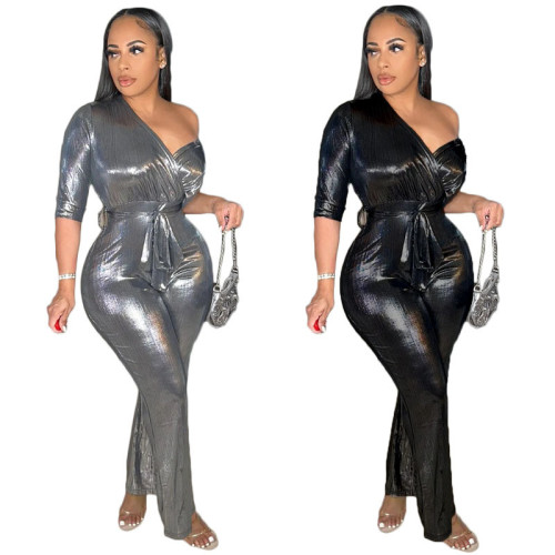 Women's gilded bandage sexy V-neck corset jumpsuit