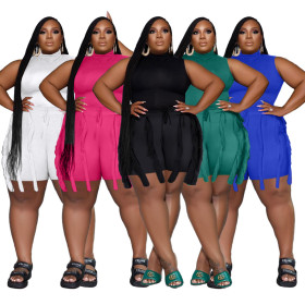Women's two-piece fringed shorts sleeveless casual suit sports large two-piece set