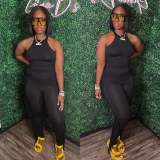 Elastic tight-fitting suit, round neck vest, fringed trousers, two-piece set