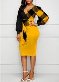 Sexy and fashionable digital printing long-sleeved women's dress