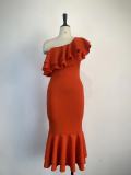 Fashion temperament medium length dress sexy high waist fishtail evening dress