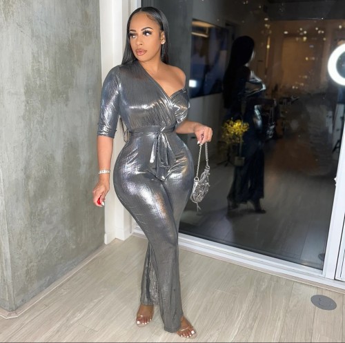 Women's gilded bandage sexy V-neck corset jumpsuit