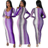 Sexy and fashionable digital printing V-neck long-sleeved women's dress
