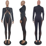 Mesh stitching sexy wispy jumpsuit