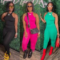 Elastic tight-fitting suit, round neck vest, fringed trousers, two-piece set Elastic tight-fitting suit, round neck vest, fringed trousers, two-piece set