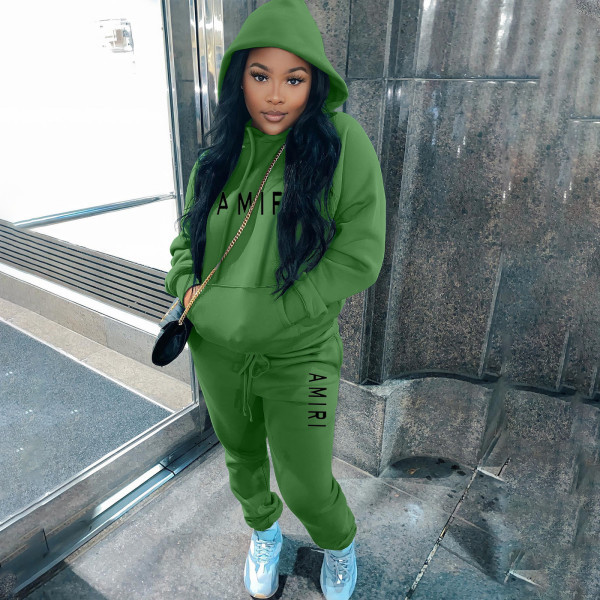 Plush thickened hooded sweater trousers casual sports suit