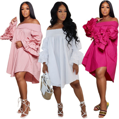 Sexy Off Shoulder Flare Sleeve Loose Dress
