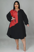 Oversized loose panel contrast elastic long-sleeve zip dress Oversized loose panel contrast elastic long-sleeve zip dress
