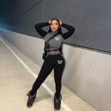 Women's printed panel fashion sports casual two-piece set