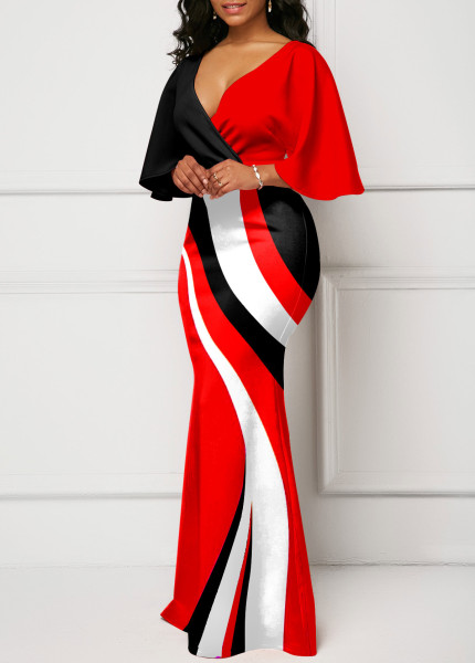 Sexy and fashionable digital printing V-neck short-sleeved women's dress