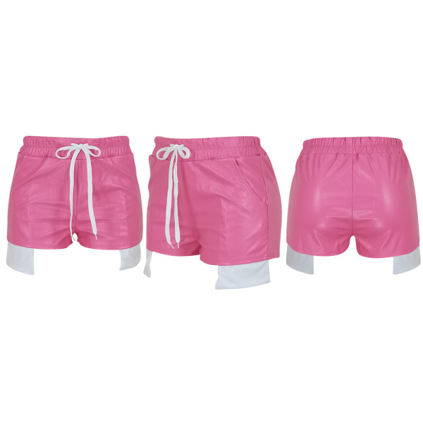 Elegant and fashionable deep pocket strap PU leather shorts