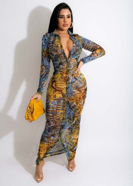 Sexy fashion printed cardigan women's dress