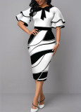 Sexy and fashionable digital printing round neck short-sleeved women's dress