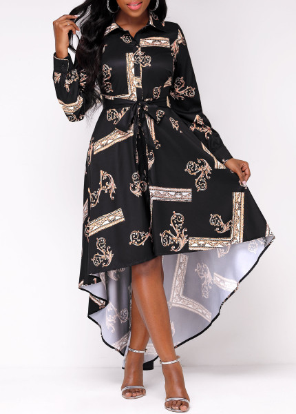 Sexy and fashionable digital printing long-sleeved V-neck women's dress
