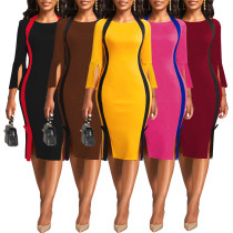 Sexy fashion solid color patchwork women's retro dress