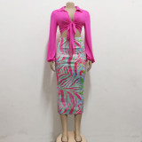 Sexy and fashionable digital printing loose patchwork two-piece set