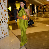 Double-color backless neckless popcorn slim sleeveless dress