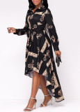 Sexy and fashionable digital printing long-sleeved V-neck women's dress