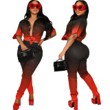 Sexy fashion gradient color women's suit two-piece set