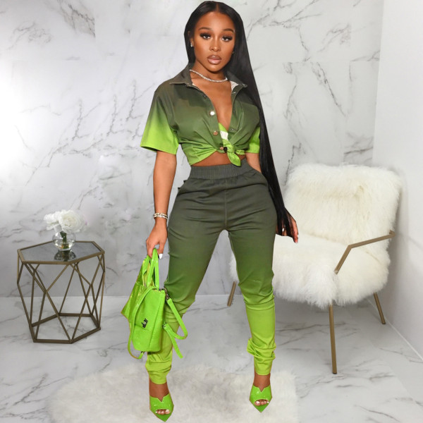 Sexy fashion gradient color women's suit two-piece set