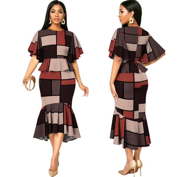 Sexy and fashionable digital printing short-sleeved women's dress