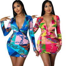Sexy and fashionable digital printing V-neck women's dress Sexy and fashionable digital printing V-neck women's dress
