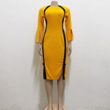 Sexy fashion solid color patchwork women's retro dress