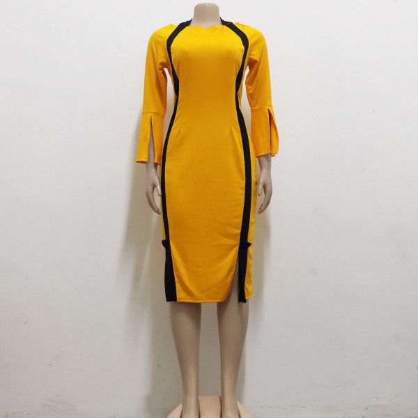 Sexy fashion solid color patchwork women's retro dress