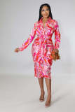 Sexy and fashionable digital printing V-neck women's slim dress