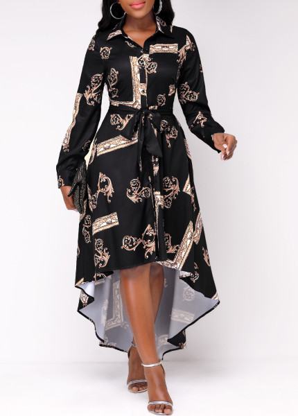 Sexy and fashionable digital printing long-sleeved V-neck women's dress