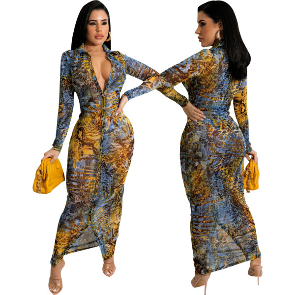 Sexy fashion printed cardigan women's dress
