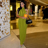 Double-color backless neckless popcorn slim sleeveless dress