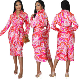 Sexy and fashionable digital printing V-neck women's slim dress