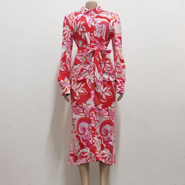 Sexy and fashionable digital printing V-neck women's slim dress