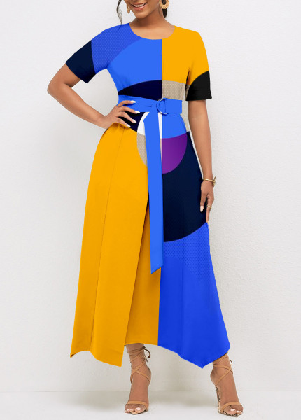 Sexy and fashionable digital printing round neck long-sleeved women's dress