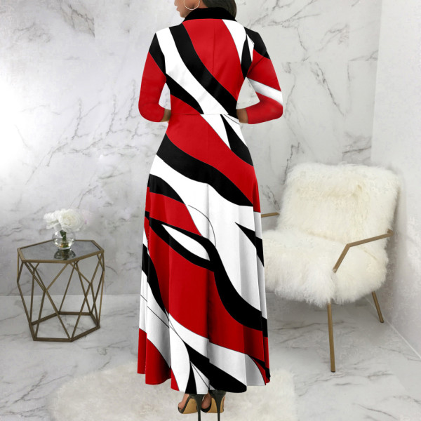 Sexy and fashionable digital printing round neck medium sleeve women's dress