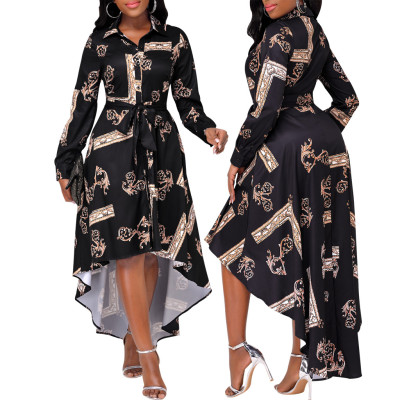Sexy and fashionable digital printing long-sleeved V-neck women's dress
