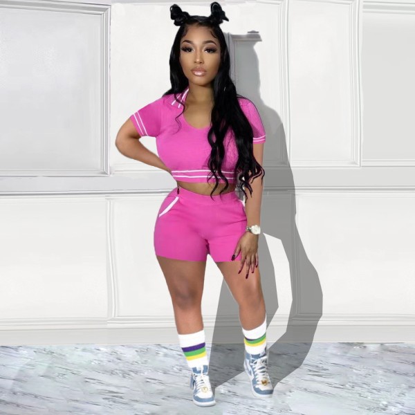 Sexy V-neck threaded splice casual sports suit