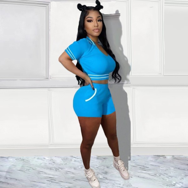 Sexy V-neck threaded splice casual sports suit