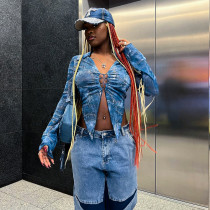 Fashion casual print lapel tie long-sleeved T-shirt top